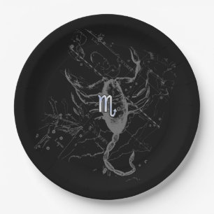 Chrome like Scorpio Zodiac Sign on Hevelius Decor Paper Plate