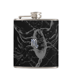 Chrome like Scorpio Zodiac Sign on Hevelius Hip Flask