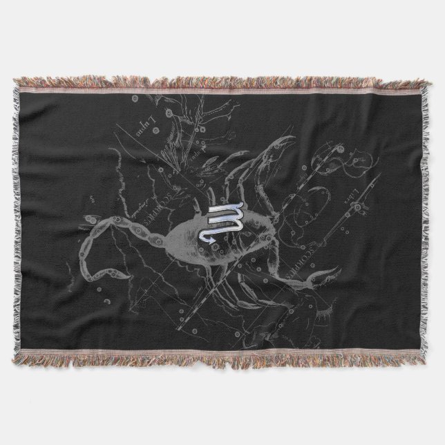 Chrome like Scorpio Zodiac Sign on Hevelius Throw Blanket (Front)