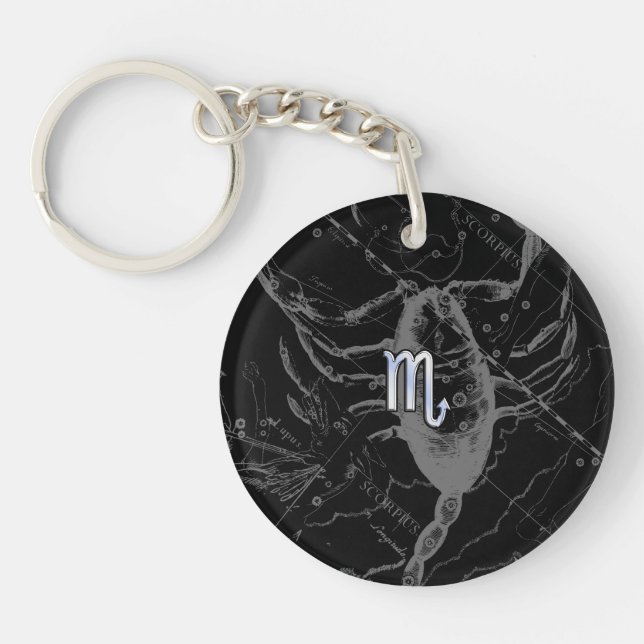 Chrome like Scorpio Zodiac Symbol on Hevelius Key Ring (Front)