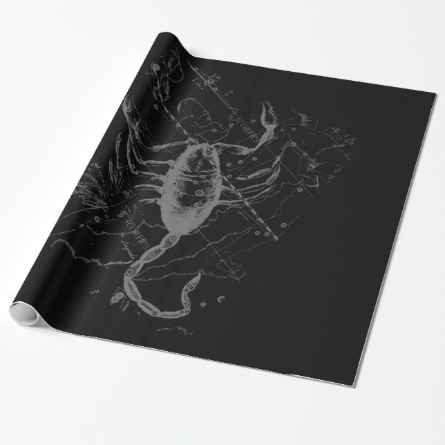 Chrome like Scorpio Zodiac Symbol on Hevelius Wrapping Paper (Unrolled)
