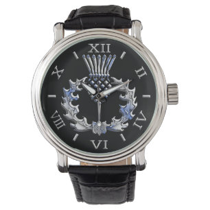 Chrome Like Scottish Thistle Dial Watch