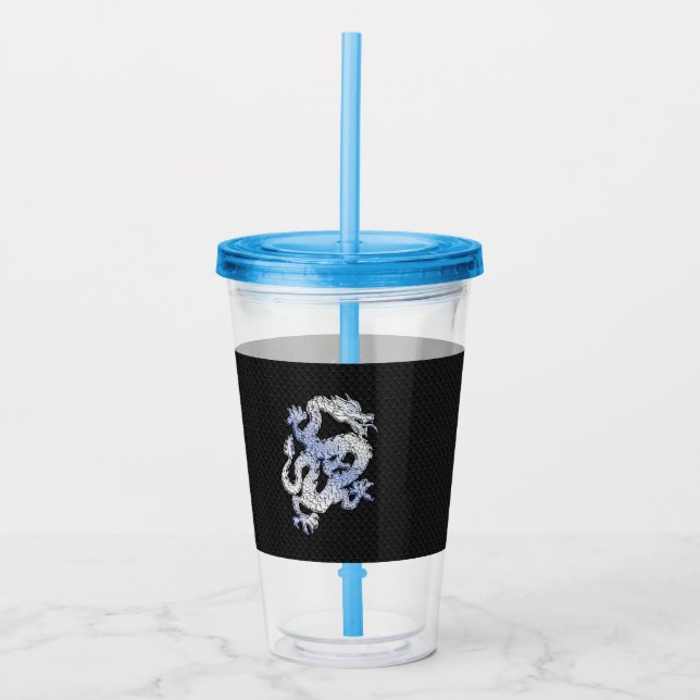 Chrome like silver Dragon Black Snake Skin style Acrylic Tumbler (Front)