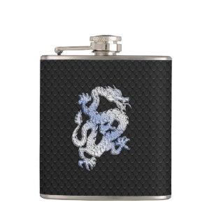 Chrome like silver Dragon Black Snake Skin style Hip Flask