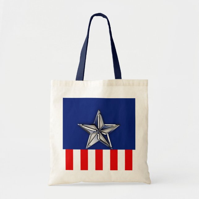 Chrome Like Star on Festive Patriotic Colours Tote Bag (Front)