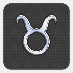 Chrome Like Taurus Sign on Black Snake Skin Square Sticker