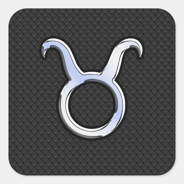 Chrome Like Taurus Sign on Black Snake Skin Square Sticker (Front)