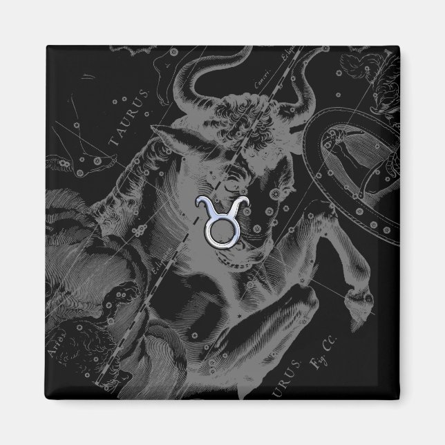 Chrome like Taurus Zodiac on Hevelius Black Magnet (Front)