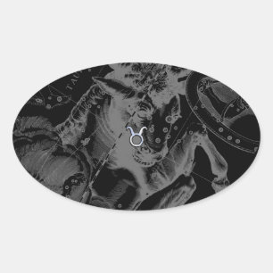 Chrome like Taurus Zodiac on Hevelius Black Oval Sticker