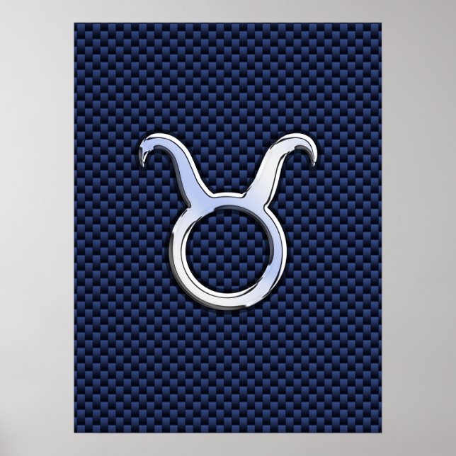 Chrome Like Taurus Zodiac Sign Blue Carbon Print (Front)