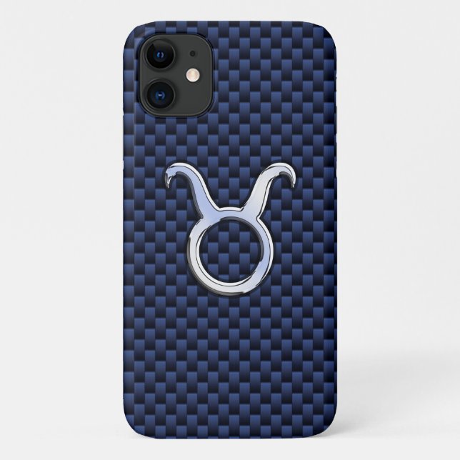 Chrome Like Taurus Zodiac Sign Blue Carbon Print Case-Mate iPhone Case (Back)