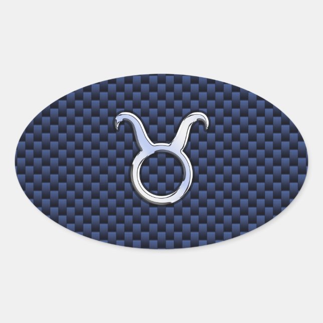Chrome Like Taurus Zodiac Sign Blue Carbon Print Oval Sticker (Front)