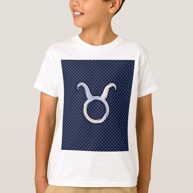 Chrome Like Taurus Zodiac Sign Blue Carbon Print T-Shirt (Front)