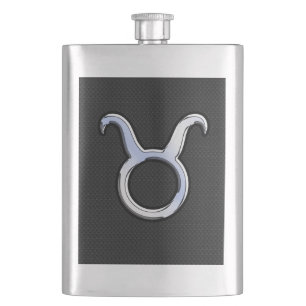 Chrome Like Taurus Zodiac Sign Decor Hip Flask