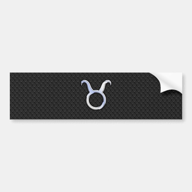 Chrome Like Taurus Zodiac Sign on Black Snake Skin Bumper Sticker (Front)