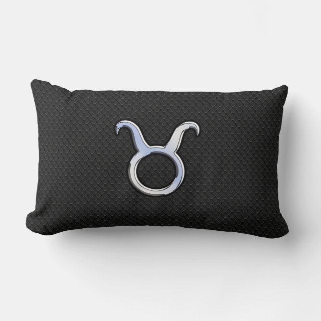 Chrome Like Taurus Zodiac Sign on Black Snake Skin Lumbar Cushion (Front)