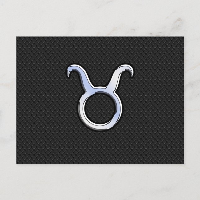 Chrome Like Taurus Zodiac Sign on Black Snake Skin Postcard (Front)