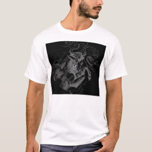 Chrome like Taurus Zodiac Sign on Hevelius Black T-Shirt