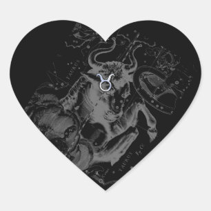 Chrome like Taurus Zodiac Sign on Hevelius Heart Sticker