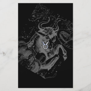 Chrome like Taurus Zodiac Sign on Hevelius Stationery