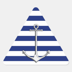 Chrome Like Thin Anchor on Nautical Stripes Triangle Sticker