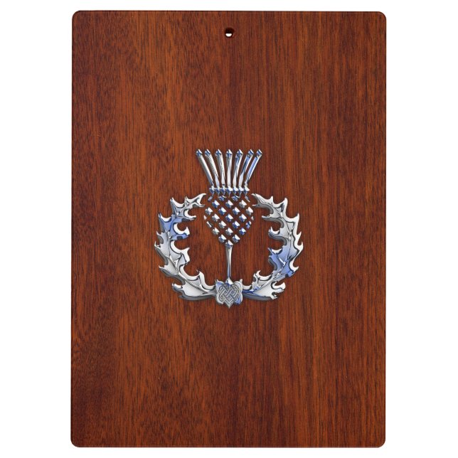 Chrome Like Thistle on Mahogany Wood Style Clipboard (Back)