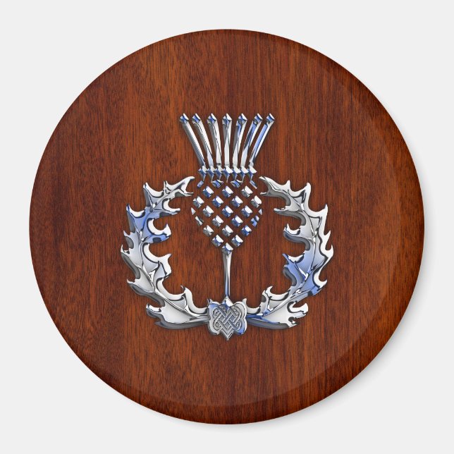 Chrome Like Thistle on Mahogany Wood Style Magnet (Front)