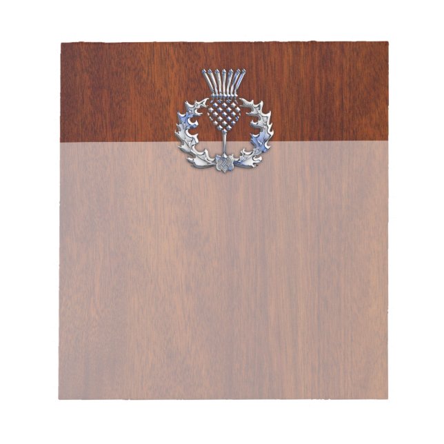 Chrome Like Thistle on Mahogany Wood Style Notepad (Front)