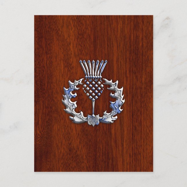 Chrome Like Thistle on Mahogany Wood Style Postcard (Front)