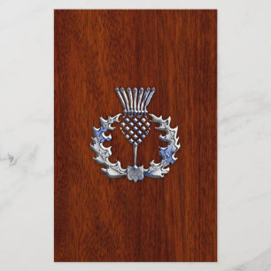 Chrome Like Thistle on Mahogany Wood Style Stationery