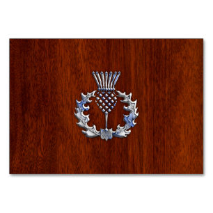 Chrome Like Thistle on Mahogany Wood Style Table Number