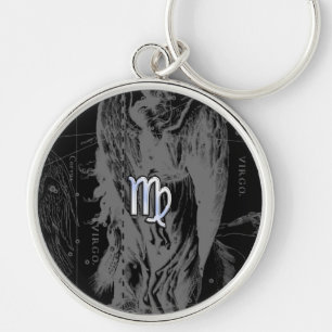 Chrome like Virgo Zodiac Sign on Black Hevelius Key Ring