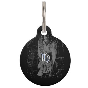 Chrome like Virgo Zodiac Sign on Black Hevelius Pet Tag