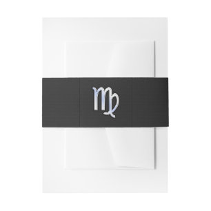 Chrome Like Virgo Zodiac Sign on Black snake skin Invitation Belly Band