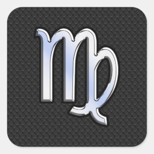 Chrome Like Virgo Zodiac Sign on Black snake skin Square Sticker