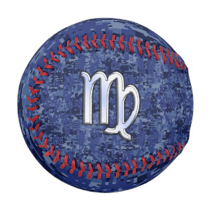 Chrome Like Virgo Zodiac Sign on Blue Digital Camo Baseball