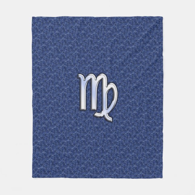 Chrome Like Virgo Zodiac Sign on Blue Digital Camo Fleece Blanket (Front)