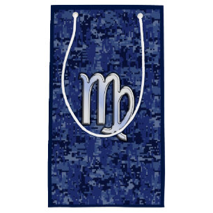 Chrome Like Virgo Zodiac Sign on Blue Digital Camo Small Gift Bag