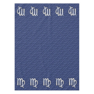 Chrome Like Virgo Zodiac Sign on Blue Digital Camo Tablecloth