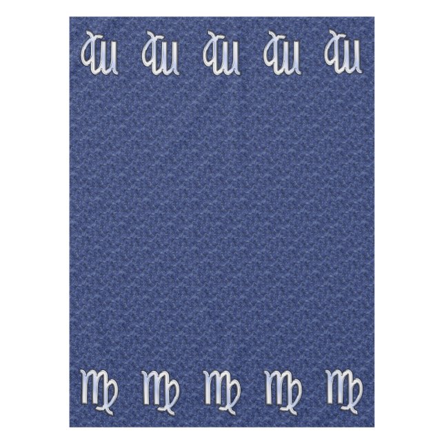 Chrome Like Virgo Zodiac Sign on Blue Digital Camo Tablecloth (Front)