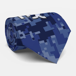 Chrome Like Virgo Zodiac Sign on Blue Digital Camo Tie