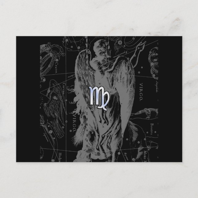Chrome like Virgo Zodiac Sign on Hevelius in Black Postcard (Front)