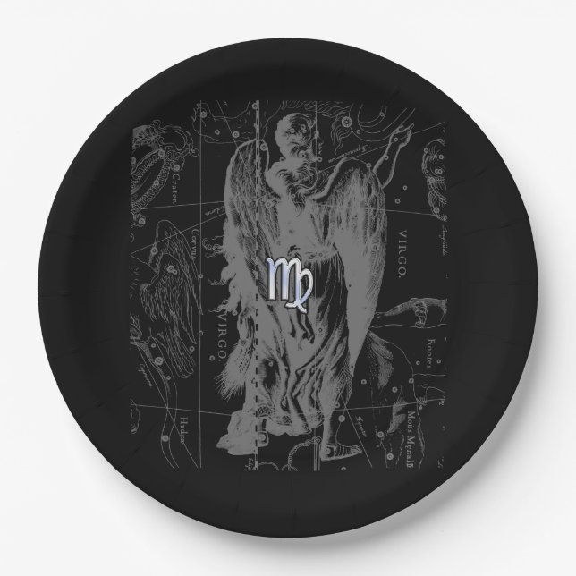 Chrome like Virgo Zodiac Sign on Hevelius Paper Plate (Front)