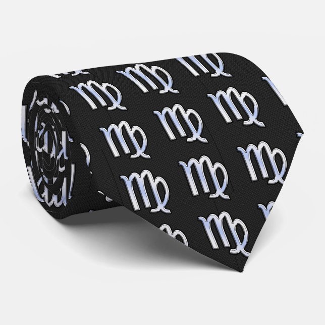 Chrome Like Virgo Zodiac Sign on snake skin Tie (Rolled)