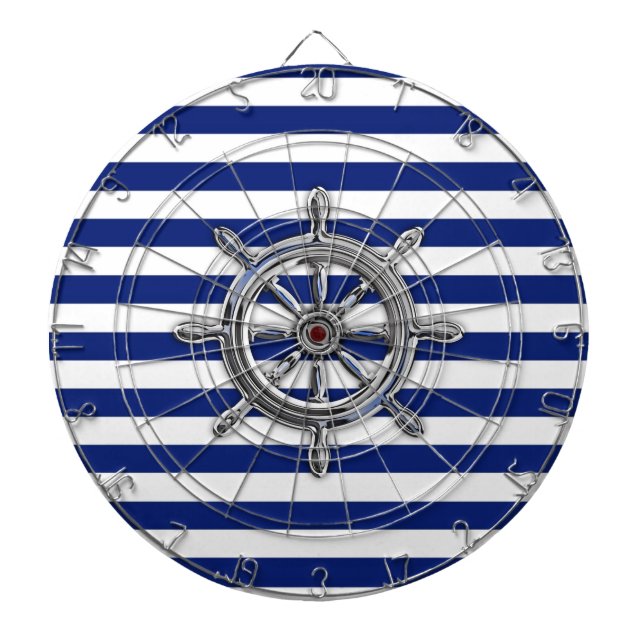 Chrome Like Wheel on Nautical Stripes Dartboard (Front)