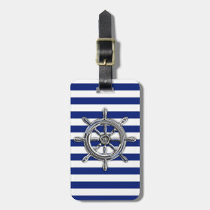 Chrome Like Wheel on Nautical Stripes Luggage Tag