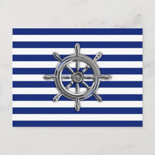 Chrome Like Wheel on Nautical Stripes Postcard