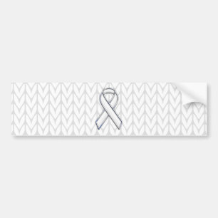 Chrome Like White Knit Ribbon Awareness Print Bumper Sticker