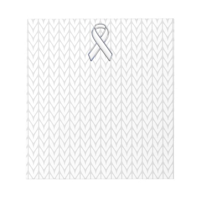 Chrome Like White Knit Ribbon Awareness Print Notepad (Front)
