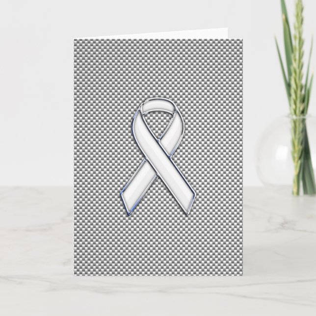 Chrome Like White Ribbon Awareness Carbon Fiber Card (Front)